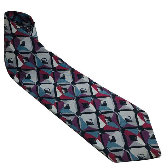 Italian Silk Tie Abstract Multicolor 4x58" Gray Blue Purple JT Beckett All Silk - Picture 1 of 6